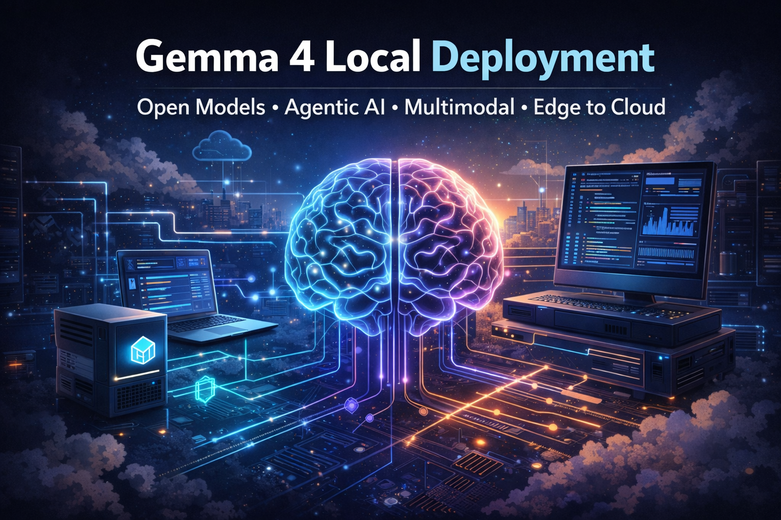 Gemma 4 local deployment hero image showing open model architecture and local AI workflow